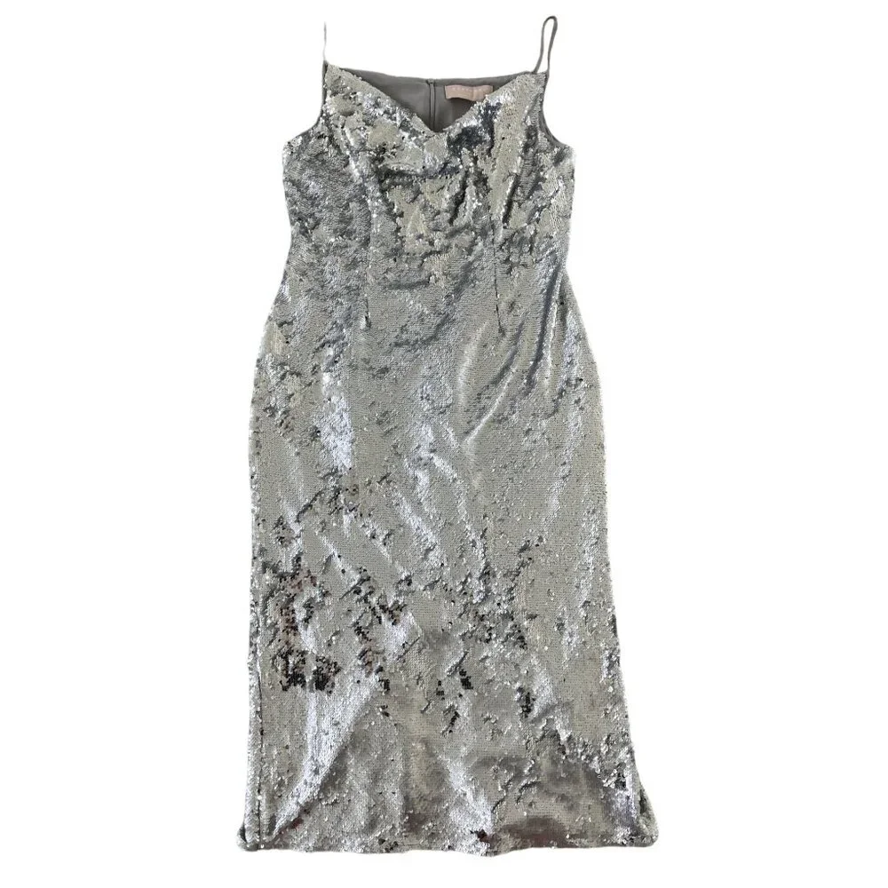Keepsake The Label No‎ Signs Midi Dress Silver Sequin Size XL New Years Formal